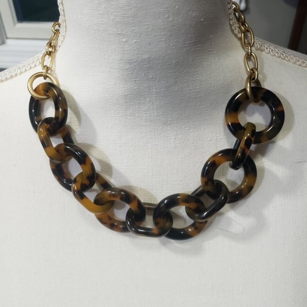 J. Crew Necklace Faux Tortoise Shell Links Necklace Gold Tone 17" Extender Chain